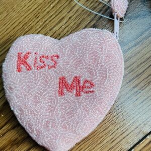Hand Crafted Pink Heart Beaded Bag with zipper